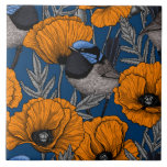 Carreau Fleurs de fleurs et fleurs de pavot orange<br><div class="desc">Fairy-wren et poppies,  motif continu dessiné sur Illustrator.</div>