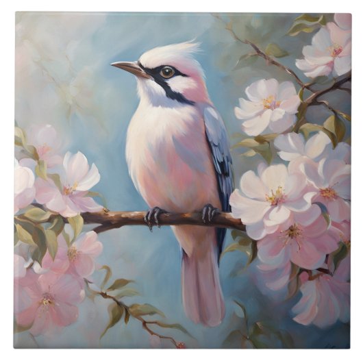 Carreau Fleurs de fleurs roses d'oiseaux et de cerisiers (Devant)