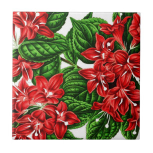 Carreau Fleurs de gingembre rouge, imprimé vintage