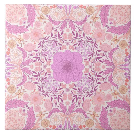 Carreau Fleurs de jardin rétro en rose (Devant)