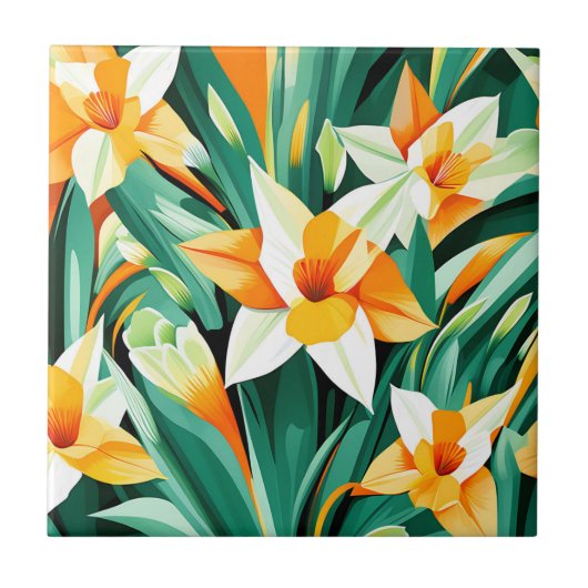 Carreau Fleurs de jonquille Abstraites en gras (Devant)