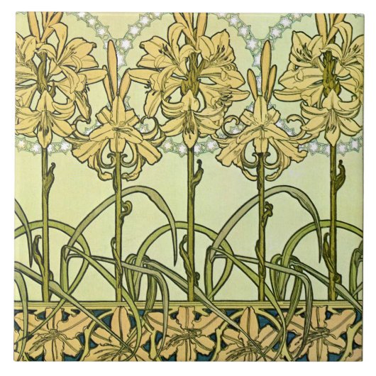 Carreau Fleurs de Lily au style Art nouveau, Mucha (Devant)