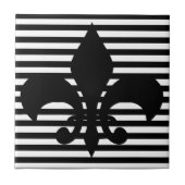 Carreau Fleurs-de-lis Arrière - plan rayé noir et blanc (Devant)