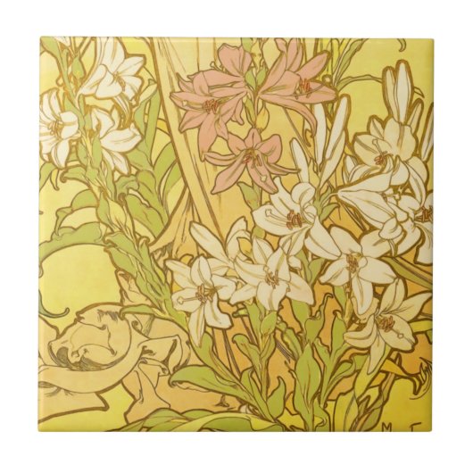 Carreau Fleurs de lys Art nouveau d'Alphonse Mucha (Devant)