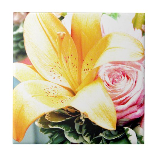 Carreau fleurs de mariage rose orange étoile lis rose (Devant)