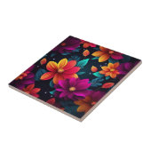 Carreau Fleurs de néon vibrantes sur les ténèbres (Côté)