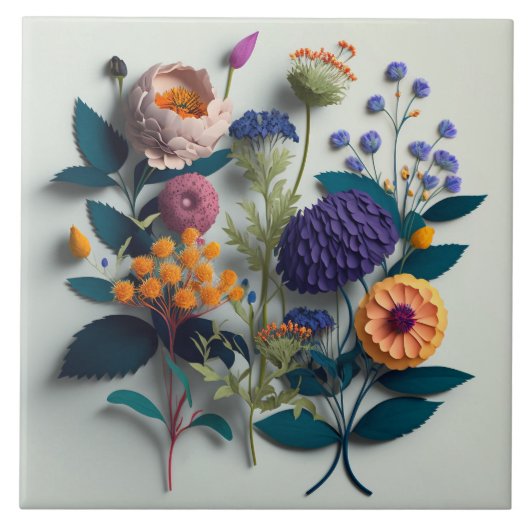 Carreau Fleurs de papier coupé coloré (Devant)