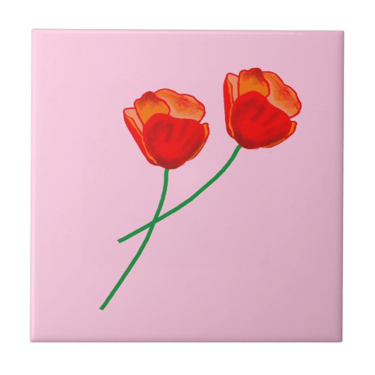 Carreau Fleurs de pavot rouge Coeur Pastel rose (Devant)