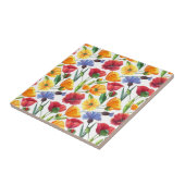 Carreau Fleurs de pavot rouge et jaune élégantes, Fleurs d (Côté)