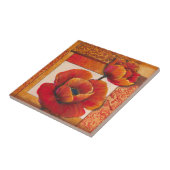 Carreau Fleurs de pavot sur Tan et Arrière - plan orange (Côté)