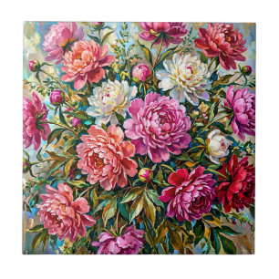 Carreau Fleurs de pivoine peintes de couleur élégante