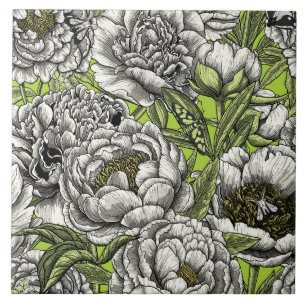 Carreau Fleurs de pivoines blanches et moisissures