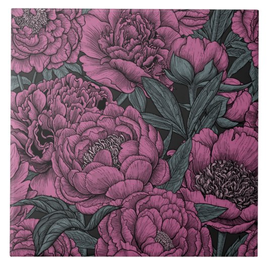 Carreau Fleurs de pivoines violettes (Devant)