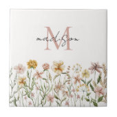 Carreau Fleurs de prairie sauvage aquarelle monogrammée (Devant)