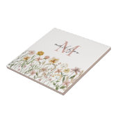 Carreau Fleurs de prairie sauvage aquarelle monogrammée (Côté)