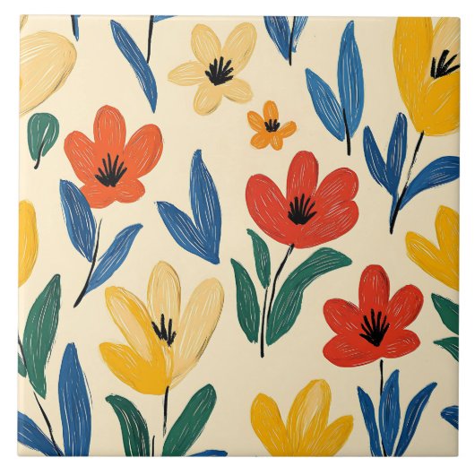 Carreau Fleurs de rayonne et papillon (Devant)