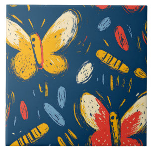 Carreau Fleurs de rayonne et papillon