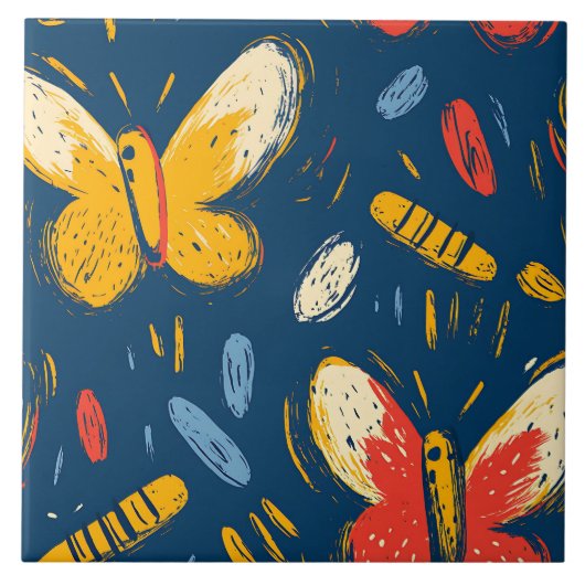 Carreau Fleurs de rayonne et papillon (Devant)