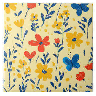 Carreau Fleurs de rayonne et papillon