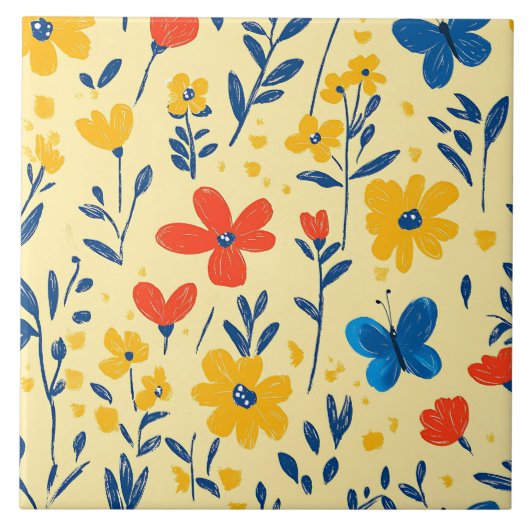 Carreau Fleurs de rayonne et papillon (Devant)