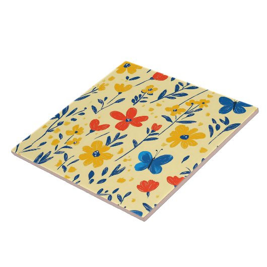 Carreau Fleurs de rayonne et papillon (Côté)