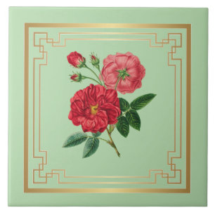 Carreau Fleurs de rose rouge