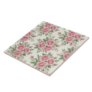 Carreau Fleurs de roses aquarelles roses vintage sans cout
