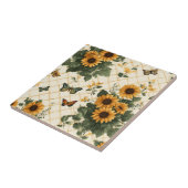Carreau Fleurs de soleil et papillons sur Jaune clair (Côté)