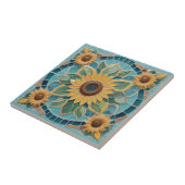 Carreau Fleurs de soleil Jaunes Faux Mosaic Aqua Bleu (Côté)
