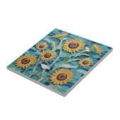 Carreau Fleurs de soleil Jaunes Faux Mosaic Aqua Bleu (Côté)