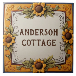 Carreau Fleurs de soleil jaunes Personnalisé Nom de la mai