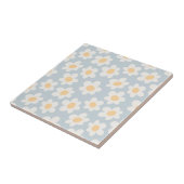 Carreau Fleurs de style rétro sur arrière - plan bleu (Côté)