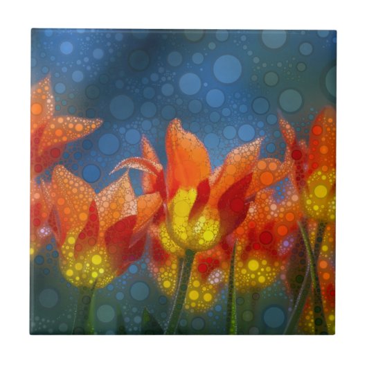 Carreau Fleurs de tulipes sur bleu (Devant)