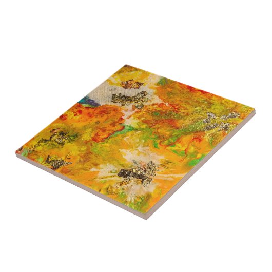 Carreau Fleurs d'été abstrait Orange or jaune (Côté)