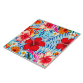 Carreau fleurs d'hibiscus bleu tropical (Côté)