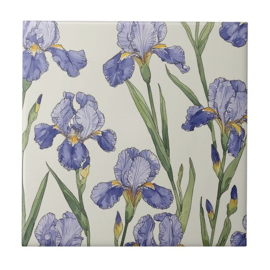 Carreau Fleurs d'Iris Bleu (Devant)