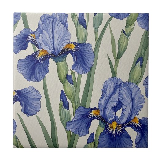 Carreau Fleurs d'Iris Bleu (Devant)