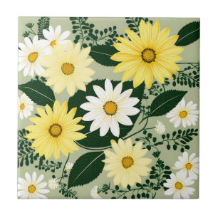 Carreau Fleurs Élégantes De Marguerites Jaunes Et Blanches