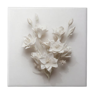 Carreau Fleurs en relief faux blanc élégant