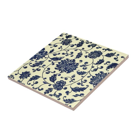 Carreau Fleurs et feuilles de Delft bleu chinois ~ * ~ (Côté)