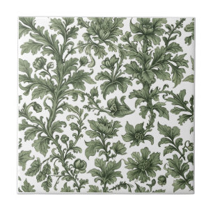 Carreau fleurs et feuilles vertes