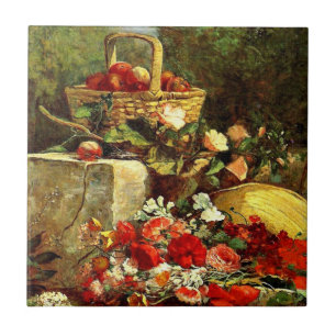 Carreau Fleurs et fruits dans un jardin, Eugene Boudin art