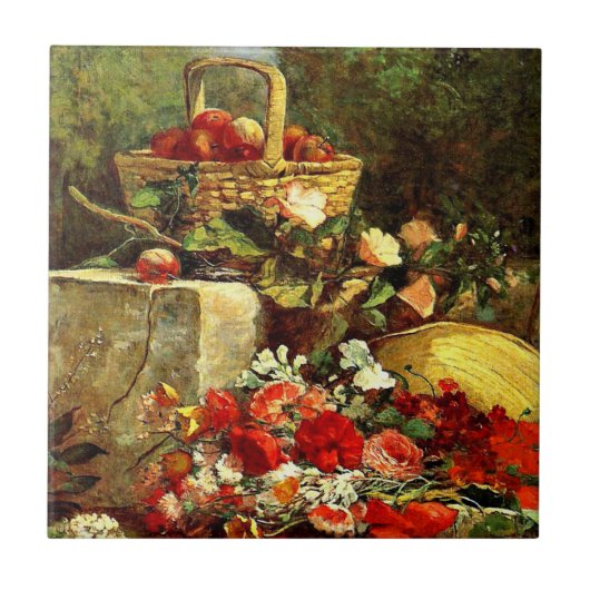 Carreau Fleurs et fruits dans un jardin, Eugene Boudin art (Devant)