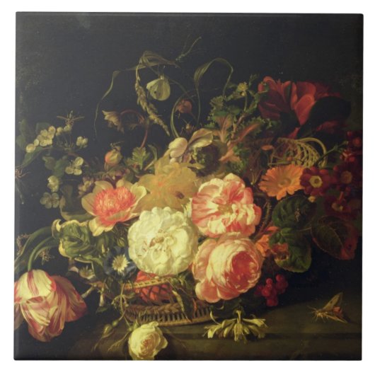 Carreau Fleurs et insectes, 1711 (huile sur le panneau) (Devant)