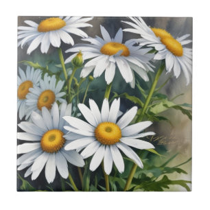 Carreau Fleurs et marguerites Elégante aquarelle