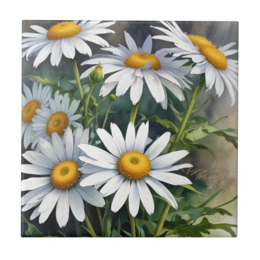 Carreau Fleurs et marguerites Elégante aquarelle (Devant)