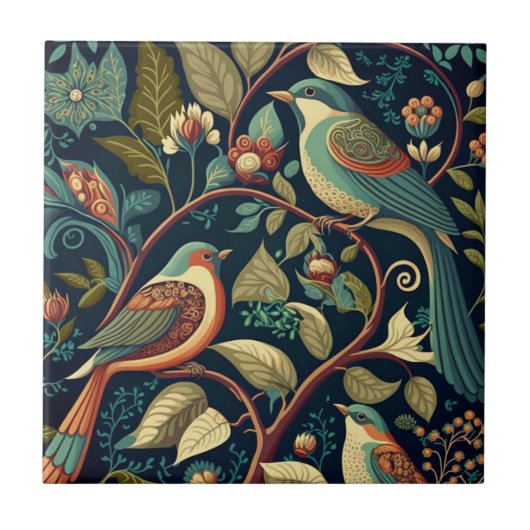 Carreau Fleurs et oiseaux décoratifs (Devant)