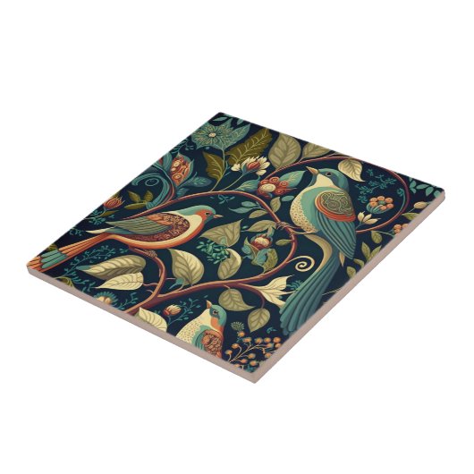 Carreau Fleurs et oiseaux décoratifs (Côté)