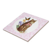Carreau Fleurs et papillon de chat vintage Iris (Côté)