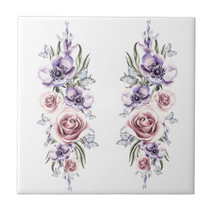 Carreau Fleurs et papillons - Art de dessin - Vintage